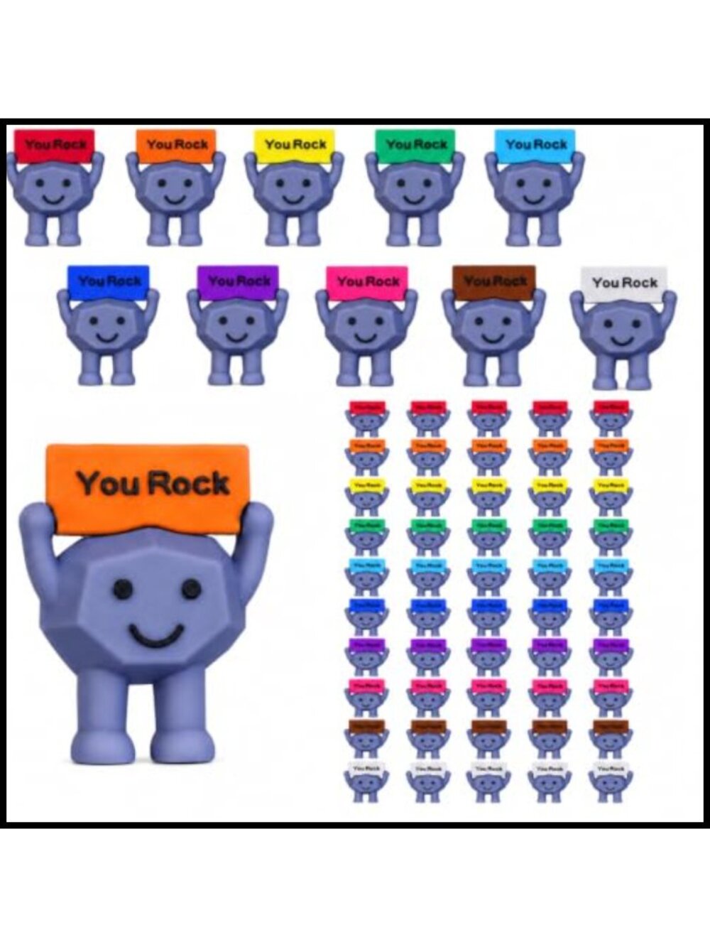 50 Pc You Rock Mini Motivational Rock Figures Rubber Gift Set